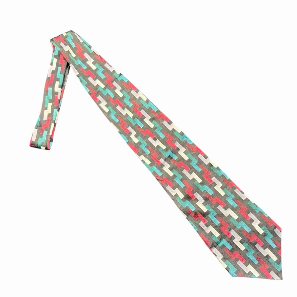 VTG 80s J.T. Beckett Silk Tie Italy Made Unique Colorful Abstract Print‎ USA
